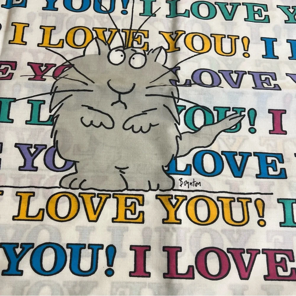 Sandra Boynton VTG Pillowcase I LOVE YOU! Grey Cats Martex 1989